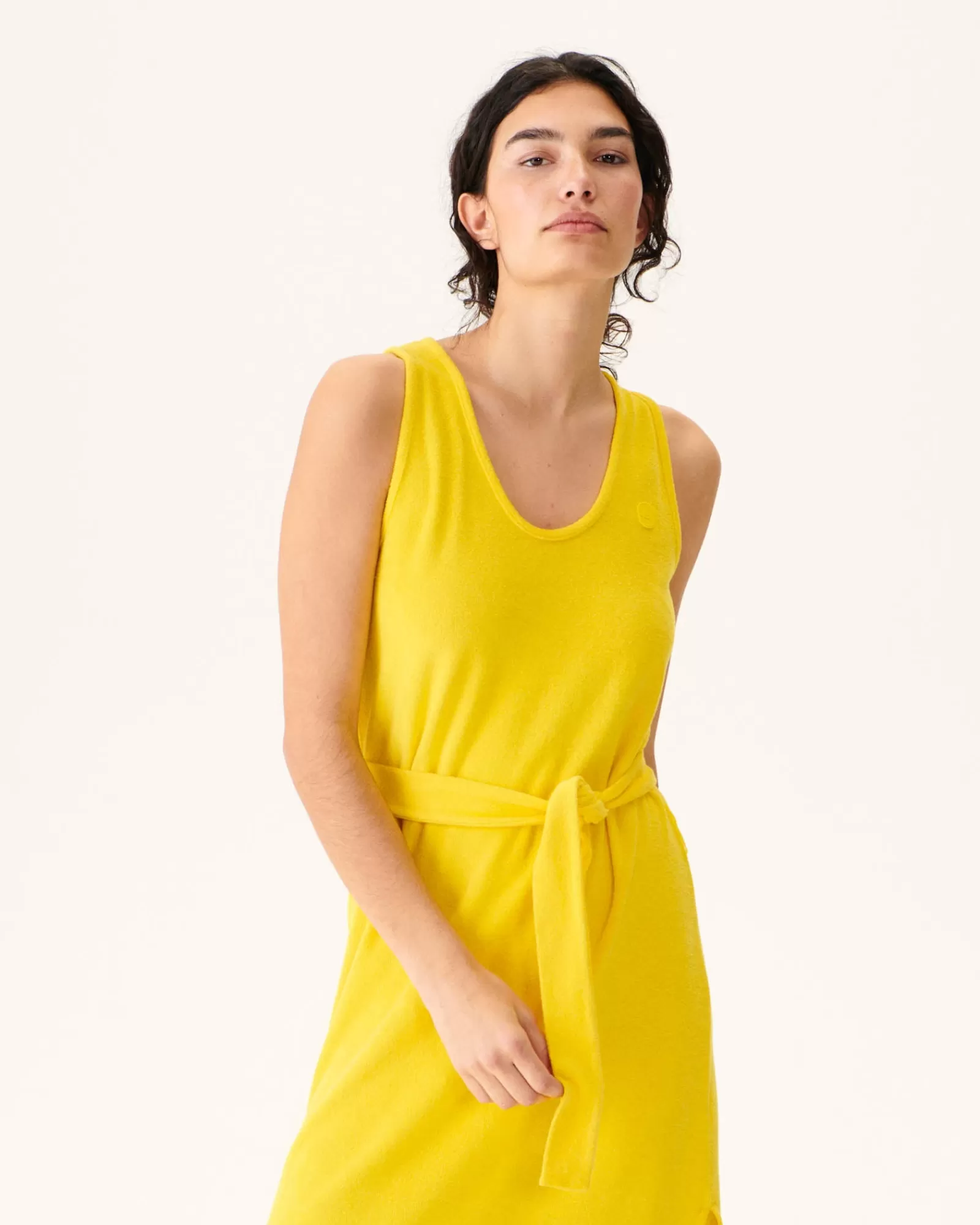 Clearance JOTT Robe Longue Ceinturee Eponge Citron Ibiza 631 Lemon