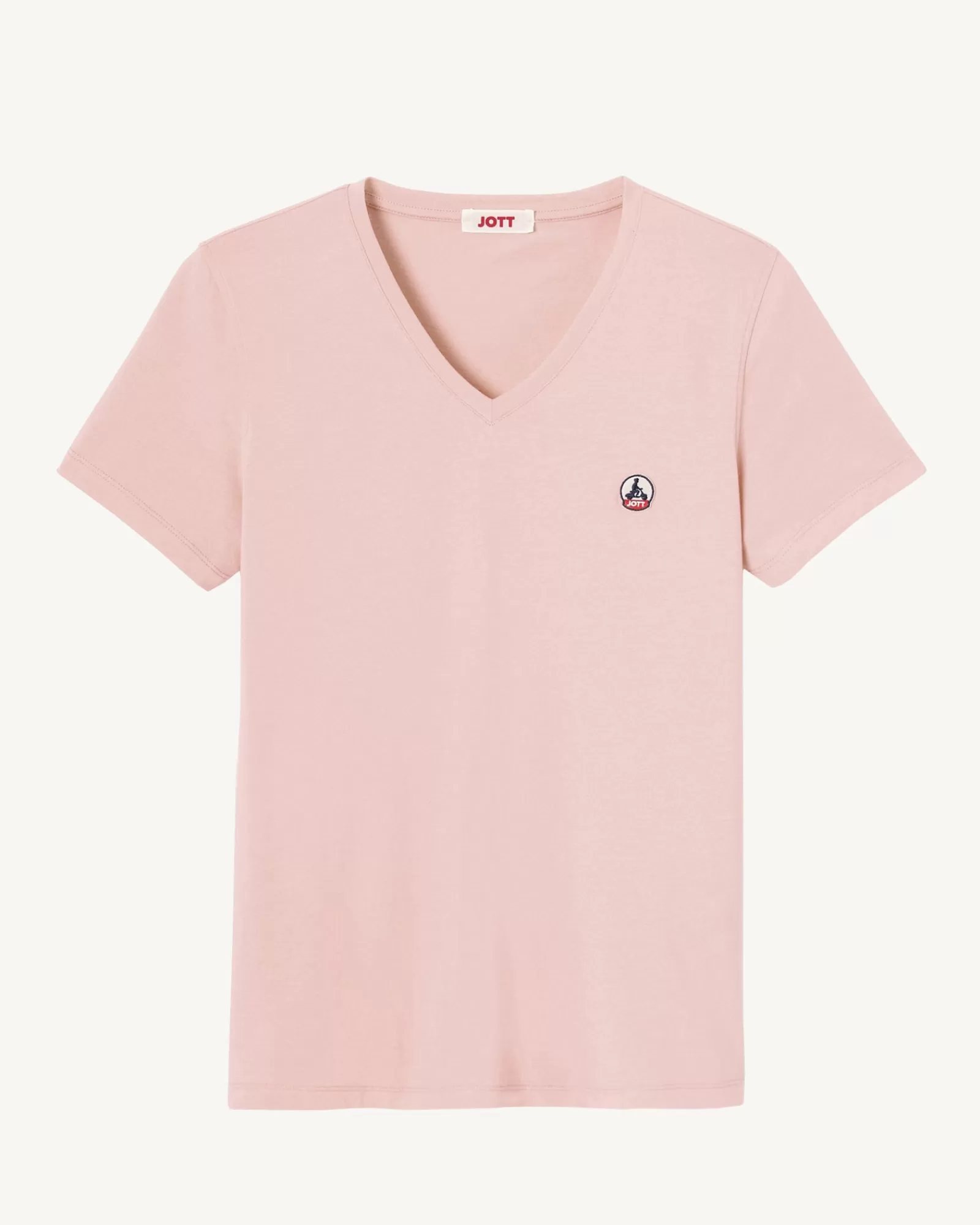 Shop JOTT T-Shirt Uni Col V Femme En Coton Biologique Rose Clair Cancun 463 Soft Pink
