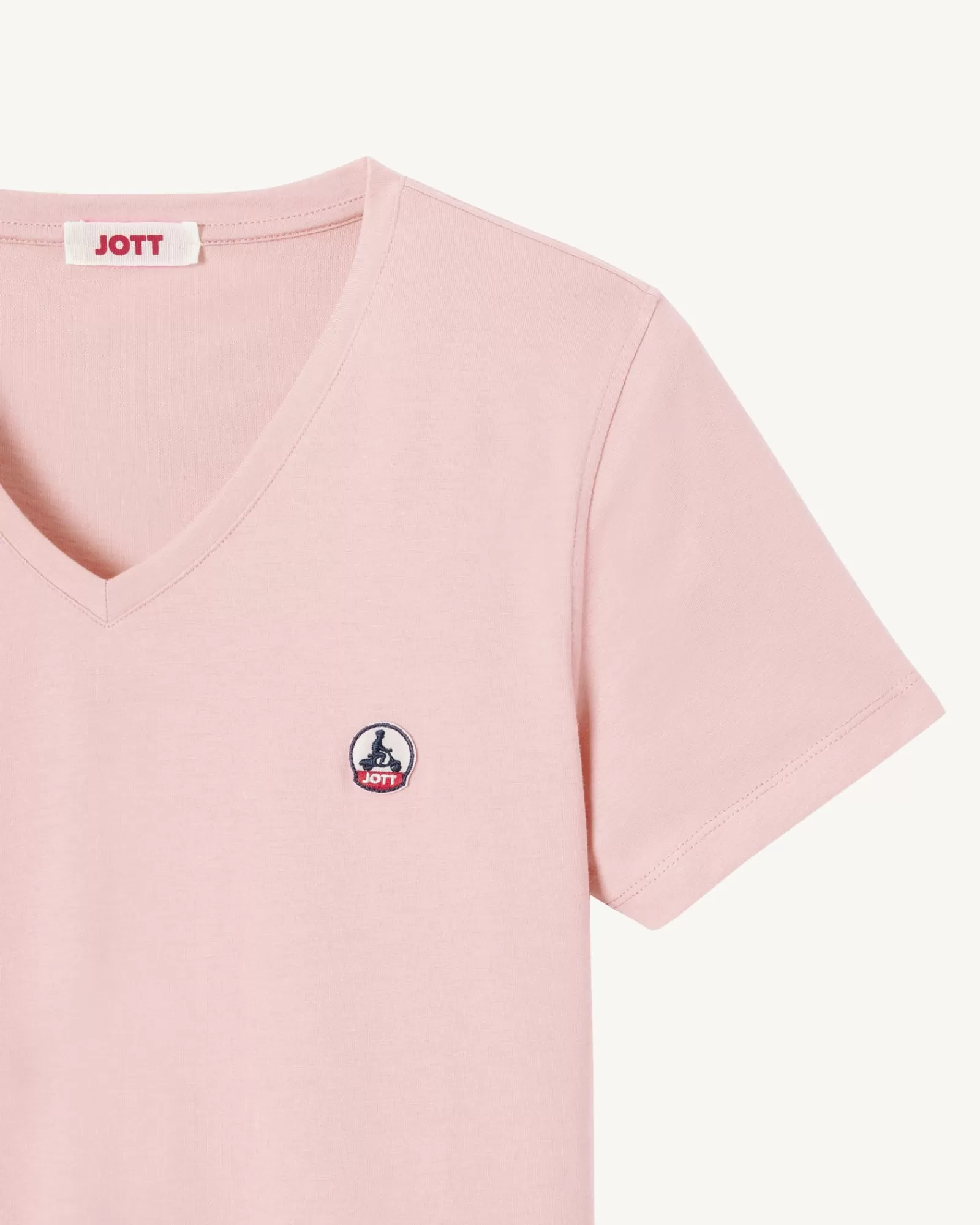 Shop JOTT T-Shirt Uni Col V Femme En Coton Biologique Rose Clair Cancun 463 Soft Pink