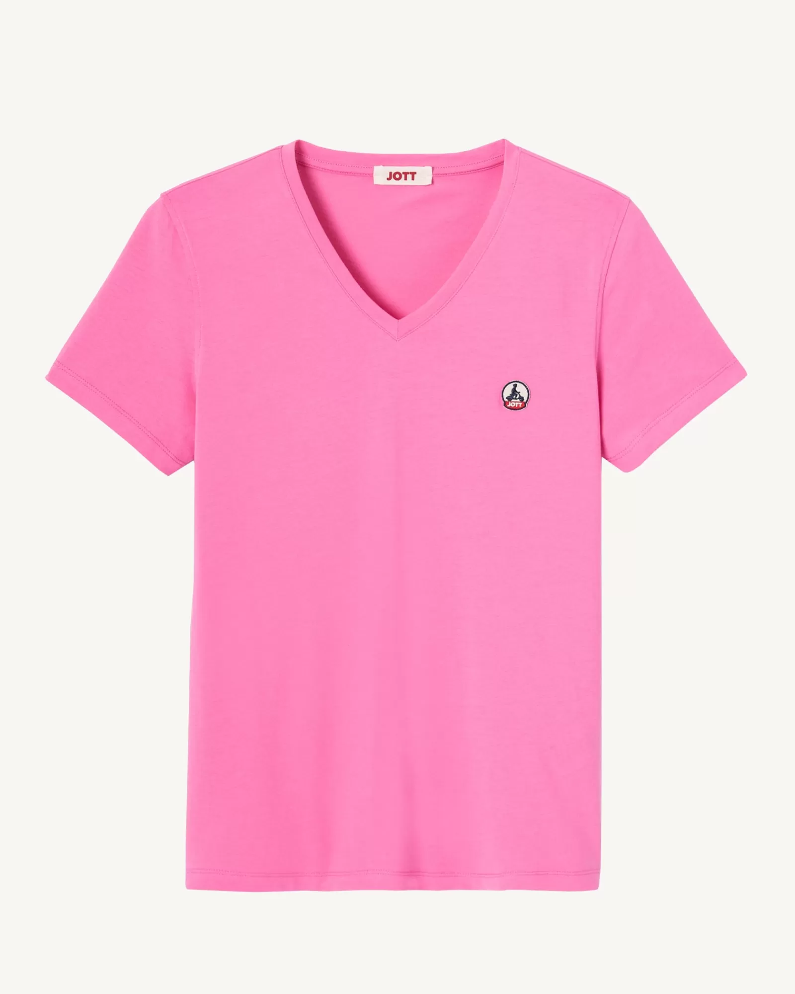 Online JOTT T-Shirt Uni Col V Femme En Coton Biologique Rose Intense Cancun 457 Wild Rose