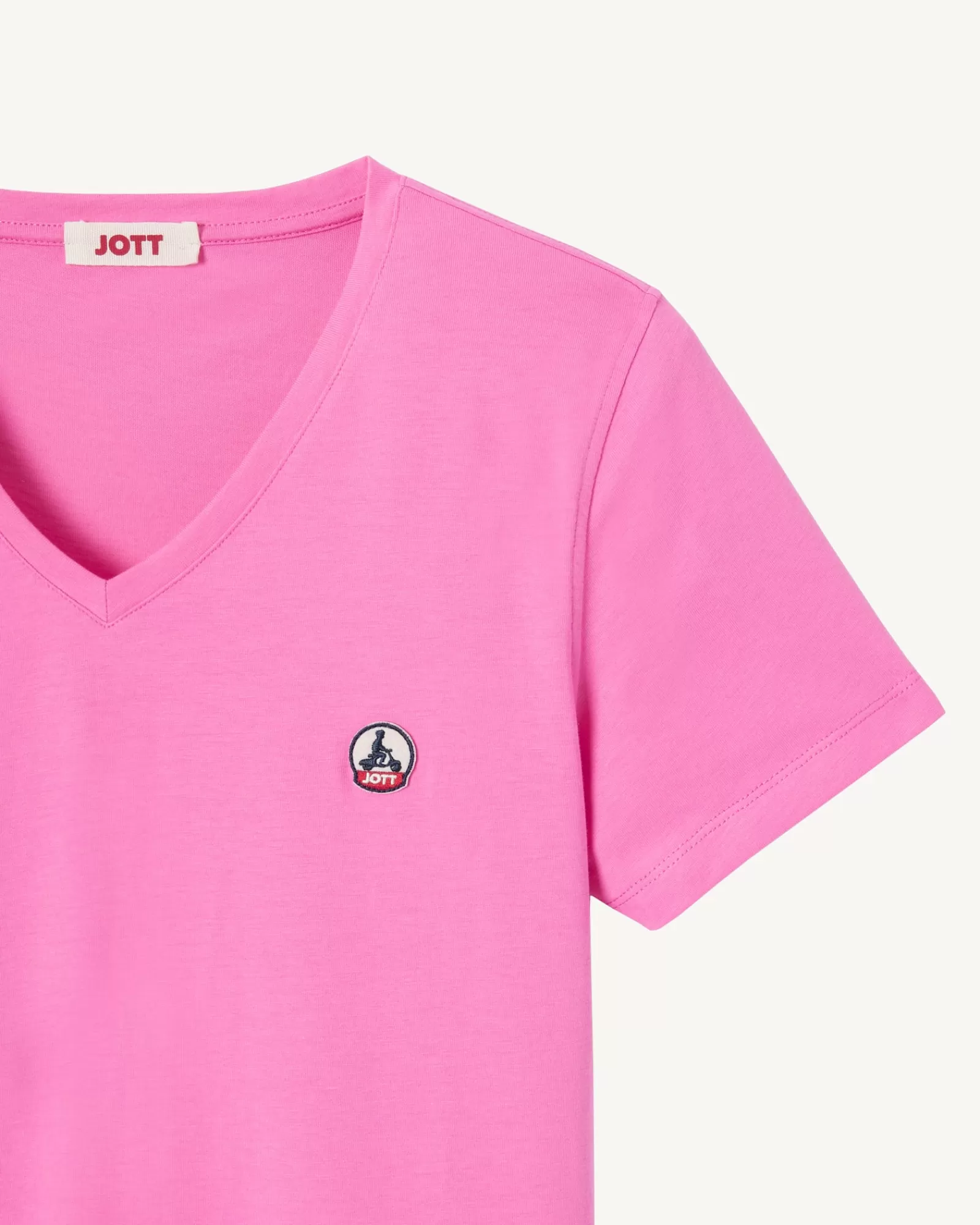 Online JOTT T-Shirt Uni Col V Femme En Coton Biologique Rose Intense Cancun 457 Wild Rose